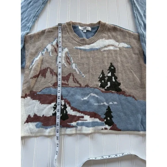 Madden NYC Women's Graphic Sweater Mountain Snow Scene Blue Size‎ L - Picture 6 of 7